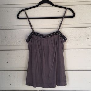 VINTAGE OLD NAVY GRAY TOP WITH BLACK ACCENT JEWELS ACROSS FRONT SPAGHETTI STRAPS